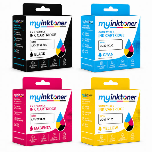 Compatible Brother LC421XL High Capacity CMYK 4 Colour Ink Cartridge Multipack (LC421XLBK/ LC421XLC/ LC421XLM/ LC421XLY)