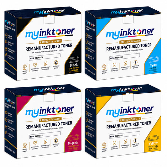 Remanufactured OKI 4464300 CMYK 4 Colour Toner Cartridge Multipack (44643004/ 44643003/ 44643002/ 44643001)